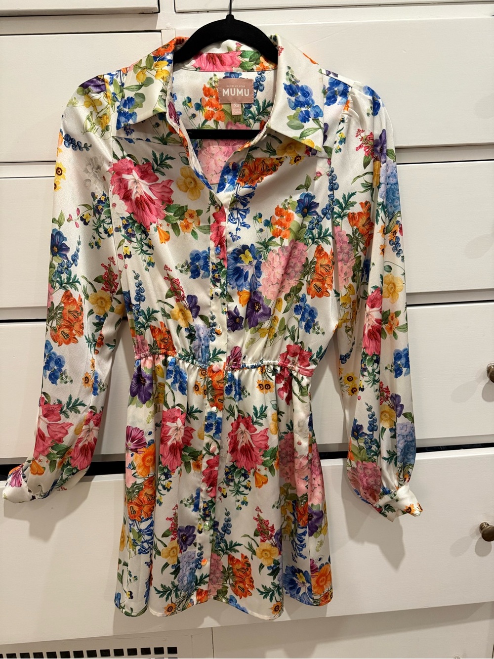 Show Me Your Mumu Floral Button-Up Dress Tunic in White with Multicolor Blooms